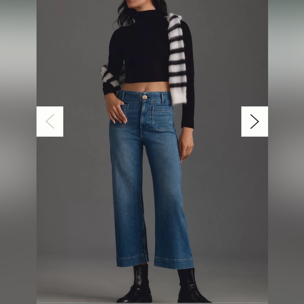 Anthropologie Colette Cropped High-Rise Wide-Leg Jeans 23 24 DENIM MEDIUM BLUE - Picture 4 of 9